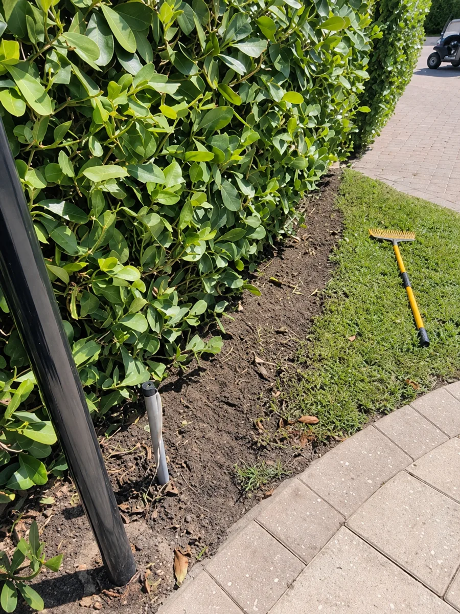 A backfilled landscaped edge beside a paved walkway